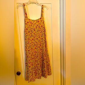 Mustard Yellow Orange Floral Print Sundress NWOT